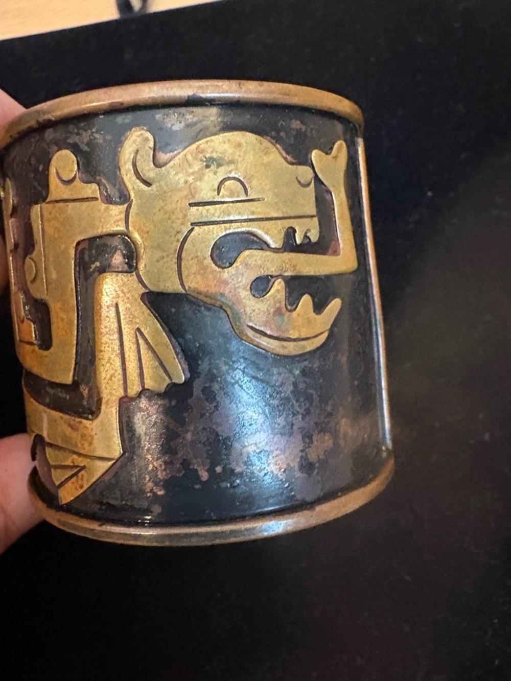 Vintage Copper & Brass Dragon Cuff Bracelet from Mexico - Picture 2 of 7
